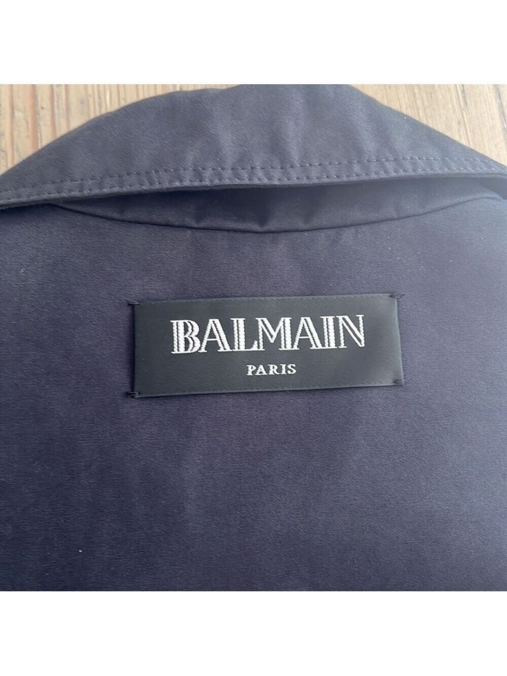 🆕 Balmain Navy Logo Button Belted Officer Trench Coat Size XL / US 46